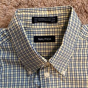 Nautica Men's Yellow and Blue Checkered Shirt